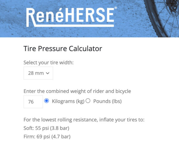 Rene Herse Tire Pressure Calculator